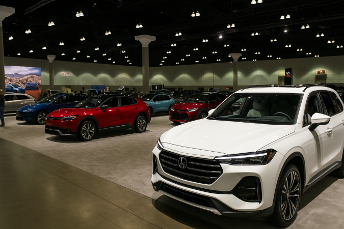 Autos eléctricos en exhibición durante el Auto Show de Los Ángeles 2025.